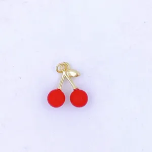 Gold tone red cherry charm pendant cute fruit diy jewelry accessory for keychain hair clip necklace