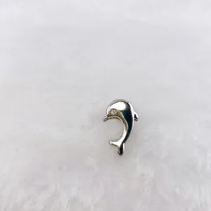 Silver dolphin metal charm for DIY jewelry bracelets and watch straps with crystal eye.
