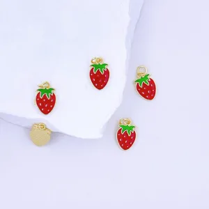 Cute enamel strawberry charm pendant for DIY necklace bracelet jewelry making accessories.