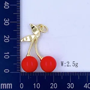 DIY handmade red cherry pendant charm exquisite gold plated fashion jewelry accessory for women