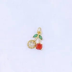 Sweet cherry pendant necklace for women, dainty gold fruit design jewelry charm accessory.