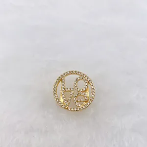 Gold pave rhinestone LOVE letter round charm DIY jewelry accessory for bracelet or watch band.