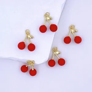 Gold cherry charms red enamel pendant DIY jewelry making accessories for keychain necklace crafts