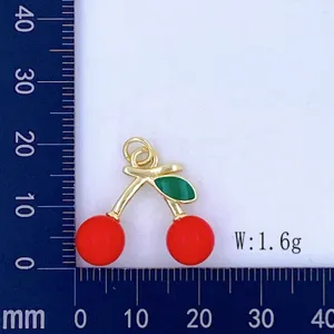 Detailed view of the red cherry enamel DIY charm pendant, showing compact size and 1.6g weight.