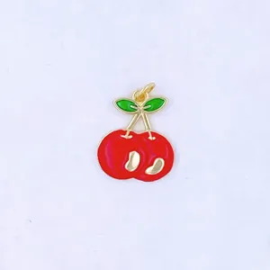 Gold metal enamel cherry pendant cute fruit charm sweet necklace DIY jewelry accessory