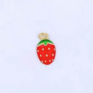 Gold-plated red strawberry charm pendant, cute DIY jewelry accessory for necklace or bracelet.