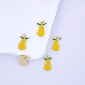 Cute yellow pear enamel charms DIY jewelry making accessories pendant 5pcs set for keychain