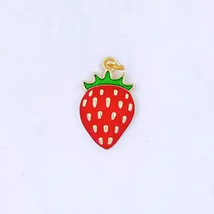 Cute strawberry pendant charm for necklace, sweet fruit style metal enamel jewelry accessory.
