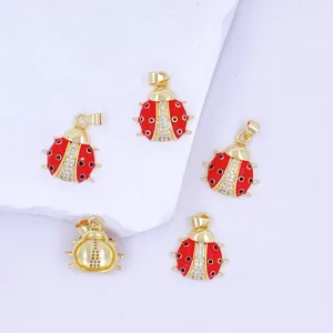 Cute red ladybug metal pendant charms with rhinestones for DIY jewelry making accessories.