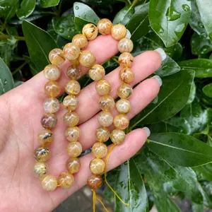 Natural Rutilated Quartz Loose Beads Round Polished Crystal Strand For DIY Handmade Bracelet Jewelry Making Gift Fashion Unisex