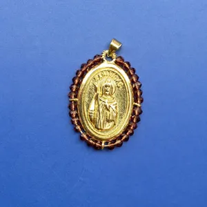 Pendentif collier en cuivre doré de mode avec perles acryliques sombres breloque ovale bijoux