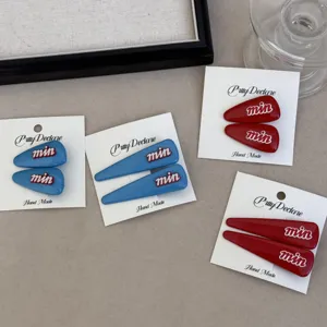 Chique rode en blauwe haarspelden set met letters, stijlvolle zoete eendebek haarspelden voor dames.