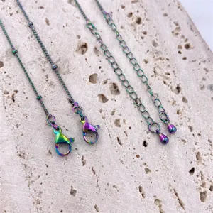 Detalles de cadena de joyería DIY arcoíris, broche de langosta colorido y cadena de extensión.