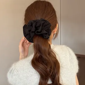 Elegante zwarte stoffen haar elastiek voor dames, grote paardenstaart houder en haaraccessoire.