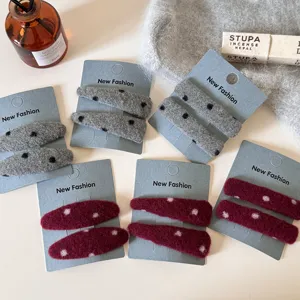 Koreaanse Stijl Rood Grijs Gestippelde Haarspeld Elegante Pluche BB Clip Herfst Winter Zijkant Haarsieraden Voor Vrouwen Meisjes Haaraccessoires