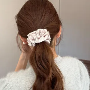 Pearlescent satin hair scrunchie with rhinestones, elegant hair tie for women ponytail bun