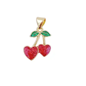 Goldene Herz Kirsche Anhänger Glitzer DIY Halskette Schmuck Mode Frucht Accessoire Geschenk