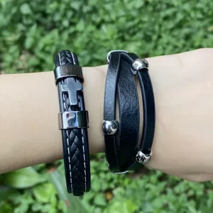 Kupfer Galvanisiert Mehrlagiges Geflochtenes Armband Punk Kreuz Magnetverschluss Handschmuck Für Unisex