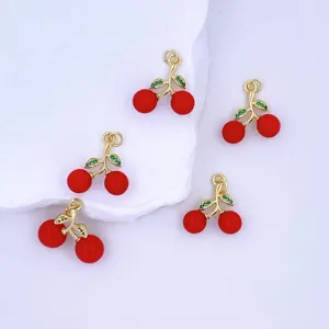 Cherry charms DIY jewelry making accessories gold red cute pendant detail closeup view item
