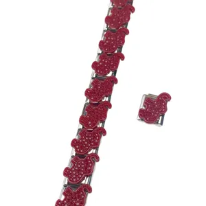 Stainless steel modular Italian charm bracelet featuring red bear charms and DIY links.