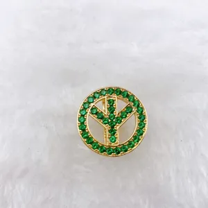 Gold tone green rhinestone peace sign charm pendant DIY jewelry accessory bracelet watch band