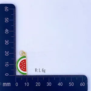 Watermelon enamel pendant detail view, showing size measurement and weight 1.6g.