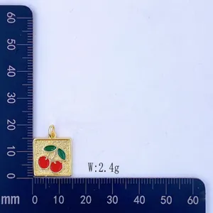 Cute cherry enamel gold pendant charm for women sweet necklace jewelry accessory detail