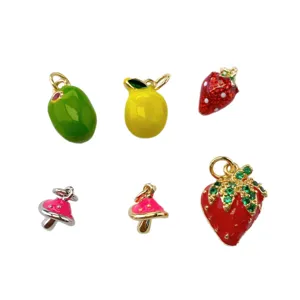 Leuke fruit en paddestoel emaille koperen bedels hanger voor DIY armband ketting sieraden.