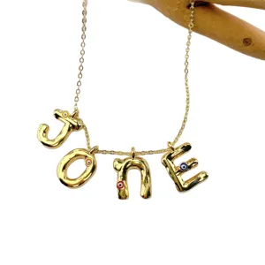 Gold Plated Evil Eye Letter Pendant Necklace Chic Fashion Jewelry Women Accessories