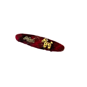 Pince à cheveux en tissu écossais rouge avec mignon pendentif chiot accessoire