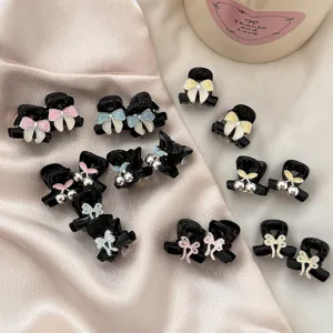 Alloy Small Hair Claw Clip Sweet Bow Ribbon Cherry Cute Hair Accessories For Women Girls Daily Hair Styling Hairpin
