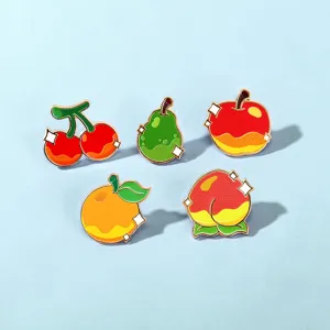 Cute Alloy Enamel Fruit Brooches Pins For Women Kids Cartoon Apple Cherry Peach Pear Badges For Clothing Bags Accessories