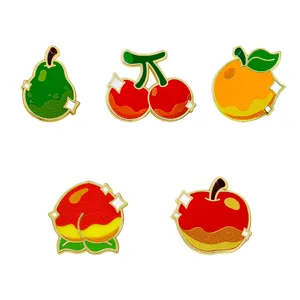 Cute fruit enamel pin set, alloy cartoon brooch badge for bags and clothes decoration.