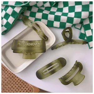 Ensemble de pinces à cheveux dégradé vert mat, pinces requin de style coréen minimaliste pour chignon.