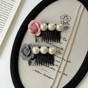 French Style Elegant Artificial Pearl Hair Comb Vintage Cloth Flower Hair Pins Accessories For Women Wedding Daily Jewelry