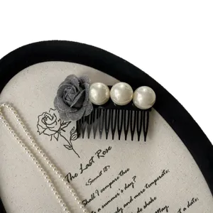 French vintage imitation pearl hair comb elegant gray flower hair accessory for women styling