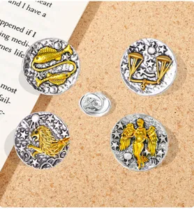 Retro Sternzeichen Metall Brosche Set, Vintage Gold und Silber Ton Sternbild Anstecknadel.