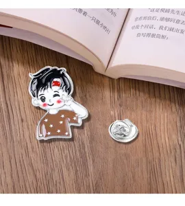 Cute cartoon couple metal enamel brooch pin, sweet student backpack lapel badge decoration.