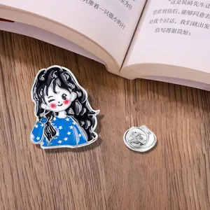 Cute cartoon girl enamel lapel pin aesthetic metal brooch badge for backpack clothing decoration