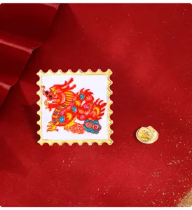 Broche esmaltada de estilo chino con forma de sello de dragón del zodiaco pin de regalo