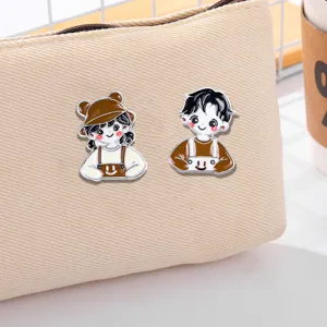 Cute cartoon couple enamel pins metal badges for student backpack and jacket clothing decor.
