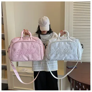 Large capacity travel duffel bag for women, portable shoulder handbag for short trips.