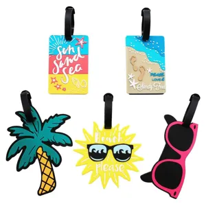 Étiquette à Bagages Mignonne en Silicone Été Plage Sac de Voyage Étiquette Tropicale Cocotier Soleil Lunettes de Soleil Accessoires Vacances