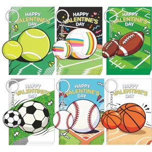 Kinder Sport Valentinstag Grußkarten Acryl Schlüsselanhänger Set Fußball Basketball Bedruckt Cartoon Schule Klassenzimmer Geschenk Austausch Schmuck