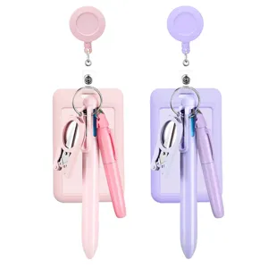 Retractable Badge Reel Set Macaron Nurse Badge Holder With ID Card Holder Foldable Scissors Multi-function Pen Medical Office Supplies