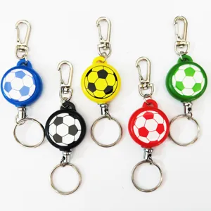 Retractable Football Badge Reel Soccer ID Holder Carabiner Clip Key Ring For Office School Promotion Gift Sporty Epoxy Badge Scroll