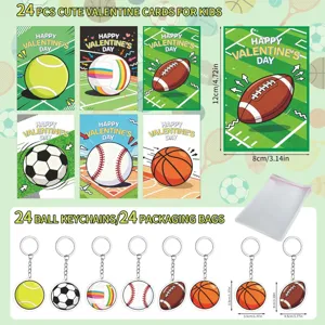 Kinder Sport Valentinstag Karten und Acryl Schlüsselanhänger Set für Schulfreunde.