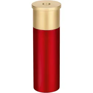 Close-up detail of the aluminum alloy bullet pill container, showing cap and seal.