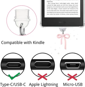 Rosa Schleife Staubschutz Stecker Detail mit Type-C Kompatibilität und Kindle Anleitung.