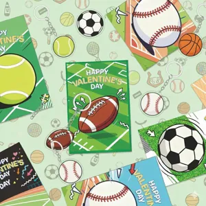 Kinder Sport Valentinstag Karten und Acryl Schlüsselanhänger Set für Schulgeschenke.